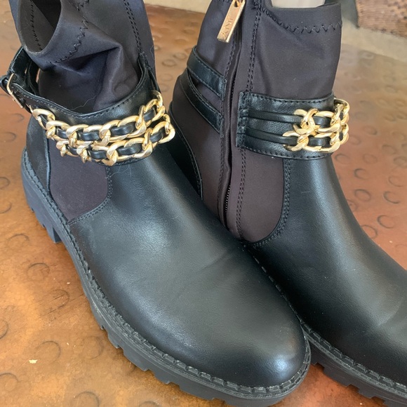 Boots Women's Size 9 Ankle Black Gold Zip up Jones New York - Picture 3 of 8